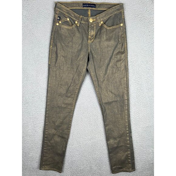 Rock & Republic Berlin Jeans Women Size 8 Stretch Gold Shimmer Denim - Picture 1 of 13